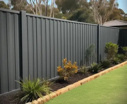 Newly replaced gray Colorbond fence in Jimboomba