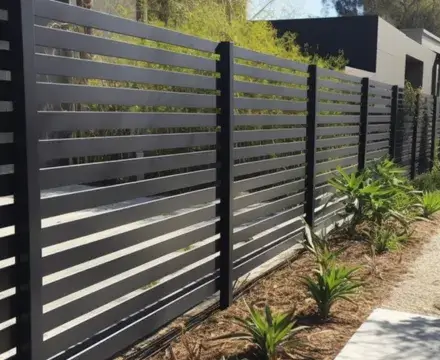 Newly replaced slat aluminium fence in Jimboomba