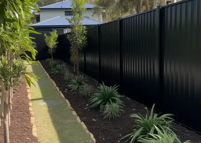 A black Colorbond fence for a garden in Jimboomba